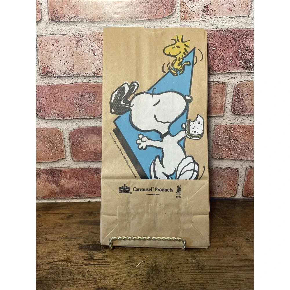 Vintage 80's Peanuts Snoopy Woodstock brown paper lunch bags sacks Carrousel 18